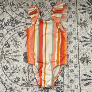 Multi color striped toddler girls one piece swimsuit